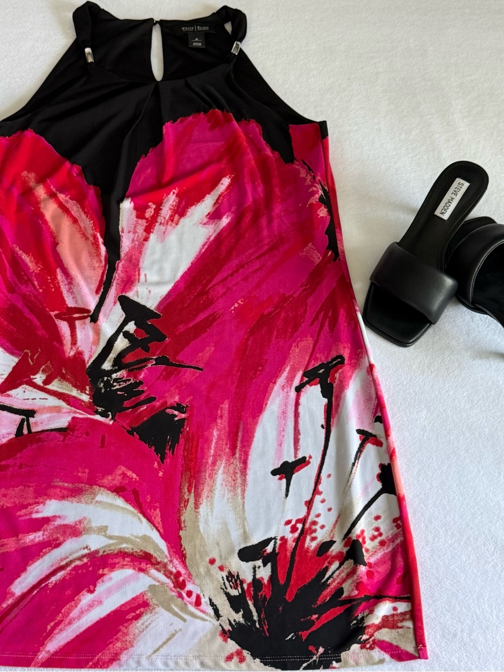 White House Black Market Pink Abstract Floral Halter Shift Dress M